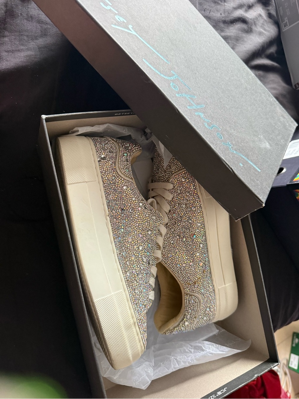 Betsey Johnson Crystal Beige Platform Sneakers